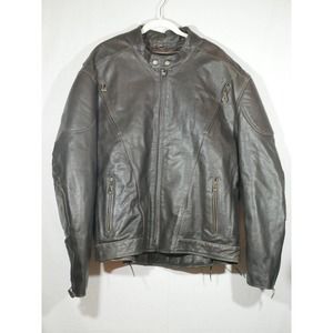 XElement Biker Leather Jacket Dark Brown Mens 2XL Removable Liner Motorcycle